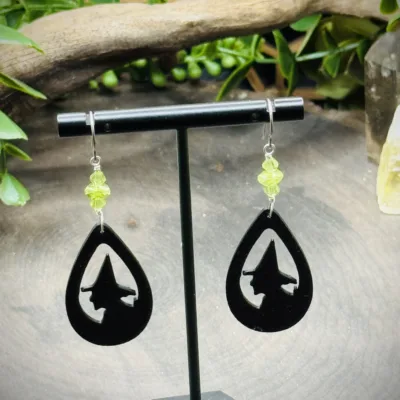 Earrings with Peridot & 3D Printed Witches