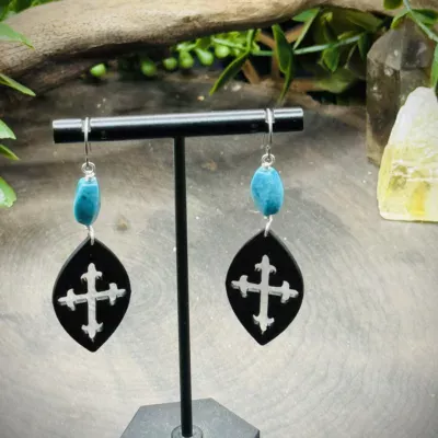 Earrings with Turquoise & 3D Printed Crosses