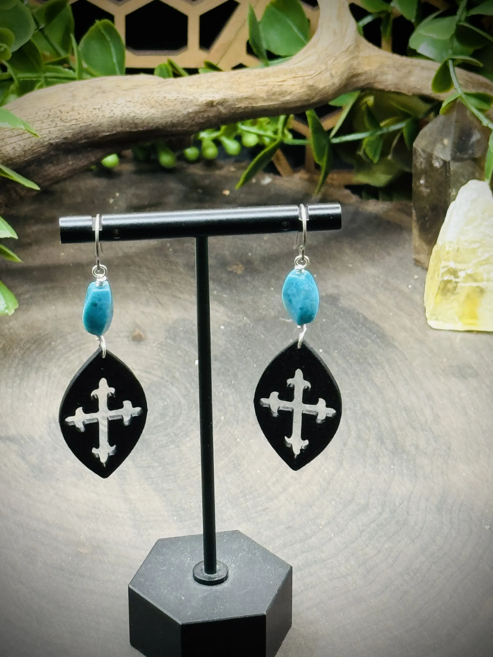 Earrings with Turquoise & 3D Printed Crosses