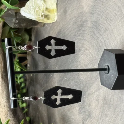 Earrings with Garnets & 3D Printed Coffins with Crosses