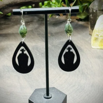 Earrings with Moss Agate & 3D Printed Gravestone