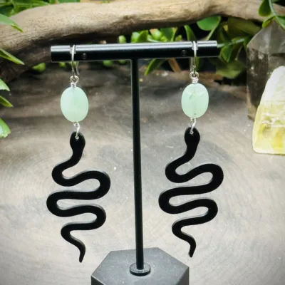 Earrings with Green Aventurine & 3D Printed Snakes