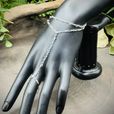 Double Bracelet Hand Chain with Heart and Long Short Chains