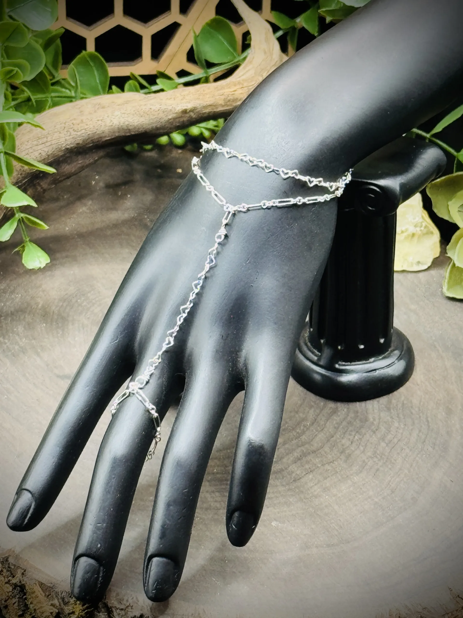 Double Bracelet Hand Chain with Heart and Long Short Chains - Image 2