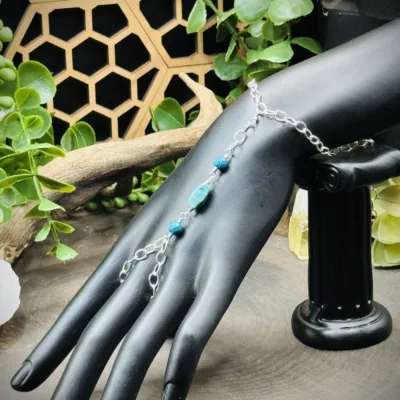 Hand Chain Bracelet with Turquoise Beads