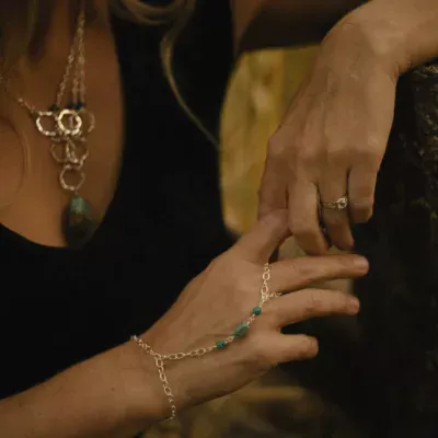 Hand Chain Bracelet with Turquoise Beads