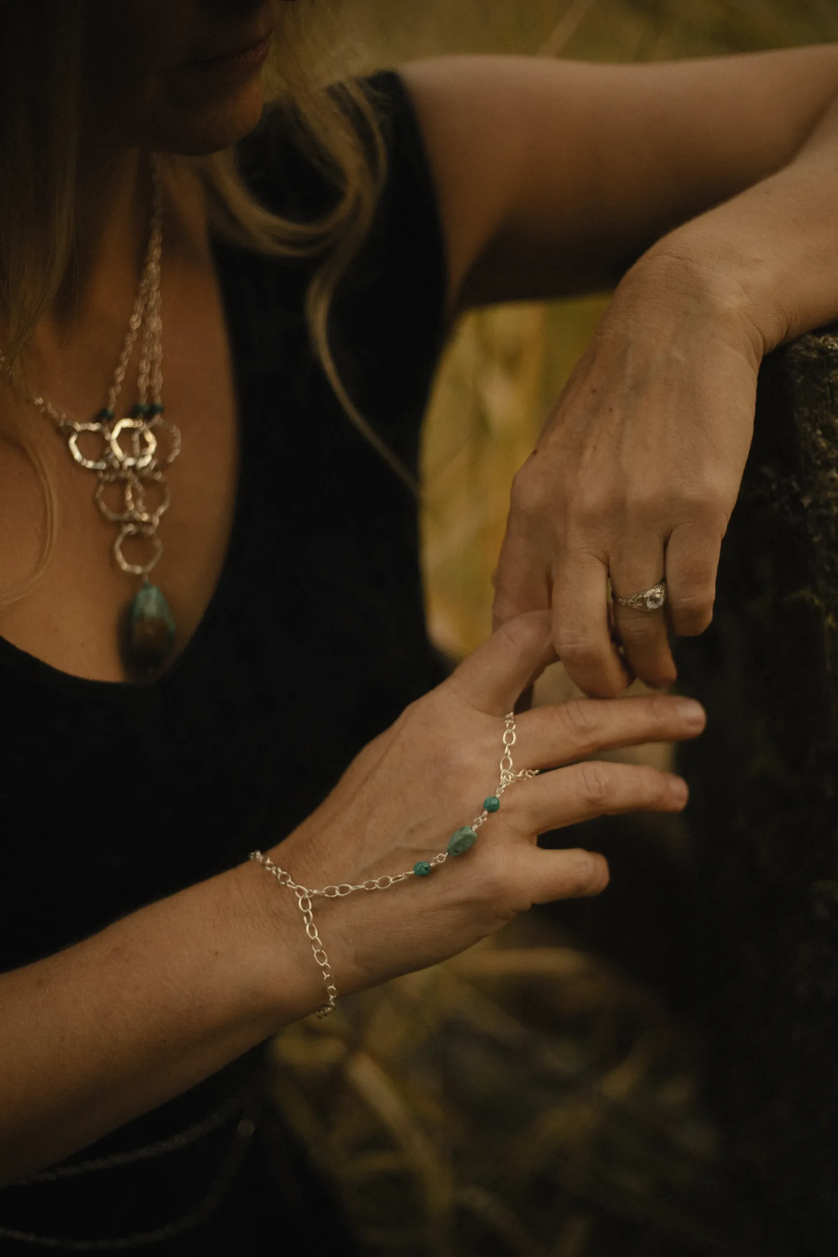 Hand Chain Bracelet with Turquoise Beads